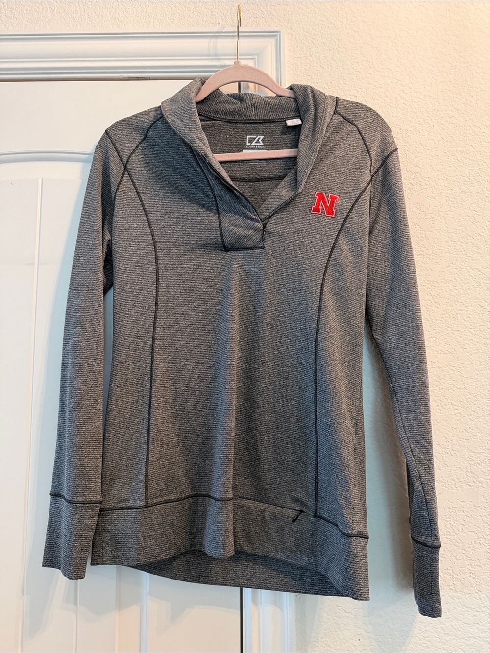 CUTTER & BUCK Womens Grey Nebraska Logo Pullover, Sz S
